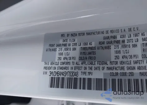 2025 Mazda Cx-30 из США, поврежденный, VIN 3MVDMBAM4SM783048